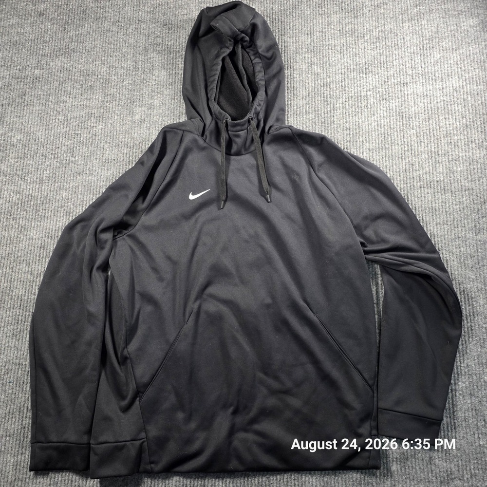 Nike Dri-FIT Mens Training Hoodie Black Pullover Swoosh Logo Large L